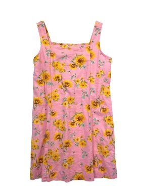 Old Navy Girl's XL Pink Linen Sunflower Dress Floral Sleeveless Summer